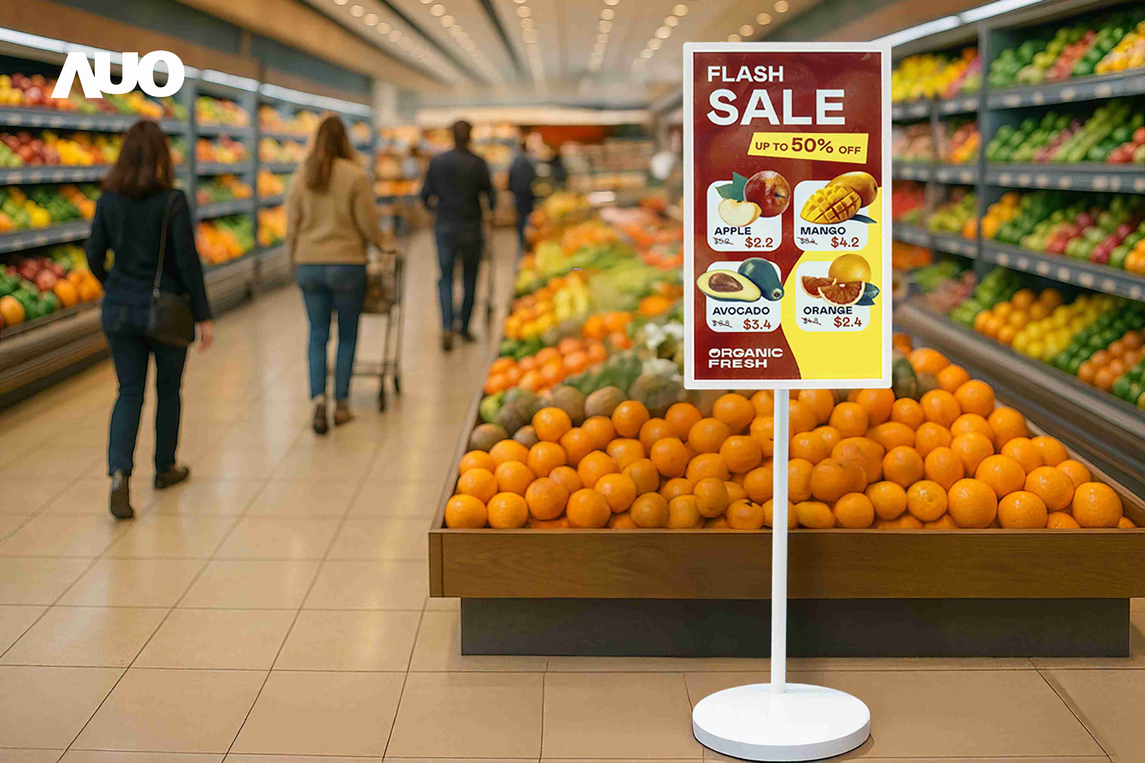 达擎首亮相低功耗、、全彩的〝aecoPost电子纸解决方案〞，，仅在更新画面时需要微量的电力驱动，，，，无需布建电线的便捷设计，，，使其可灵活应用、、随意置放，，，，并可透过云端或行动装置app，，，轻松管理及排程广告内容，，晋升店头营销利器。。。